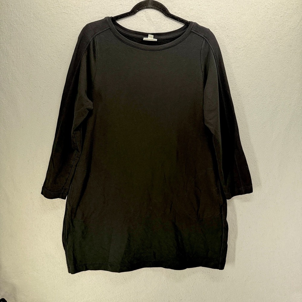 Pure J Jill Top Womens LP Black Ribbed Tunic Pockets Pima‎ Cotton Minimalist